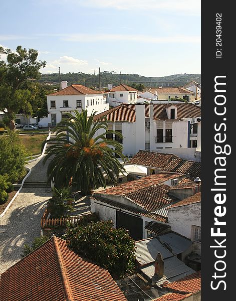 Red Roofs of Small Historical European town Obidos, Portugal