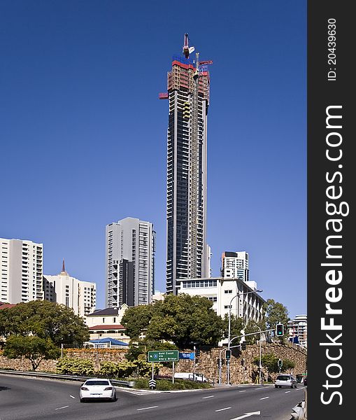 The tallest building in Brisbane being constructed near the Anglican St John Cathedral. The tallest building in Brisbane being constructed near the Anglican St John Cathedral