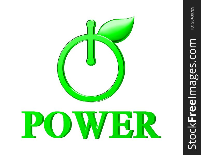 Green power button isolated on white background