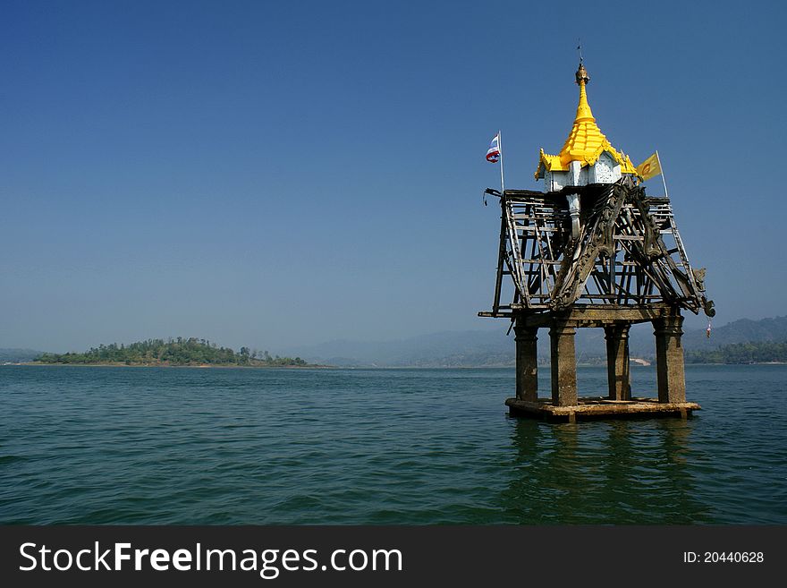 Sunk temple in a lake in Kanchanaburee Province, Thailand. Sunk temple in a lake in Kanchanaburee Province, Thailand