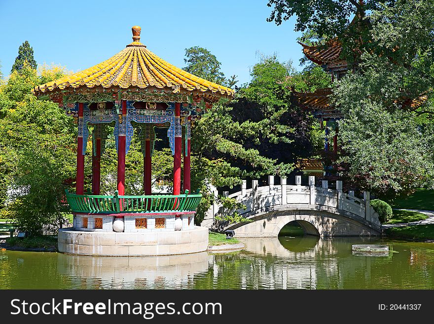 Traditional chinese garden with pond