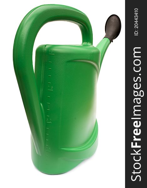 Green watering can for household use isolated on white background. Green watering can for household use isolated on white background