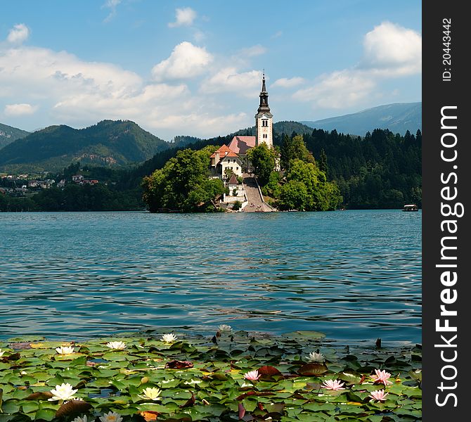 View of St. MaryÂ´s Church of the Assumptionon in Bled. View of St. MaryÂ´s Church of the Assumptionon in Bled