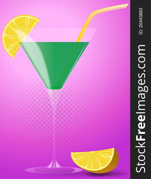 Illustration of cocktail with lemon and straw