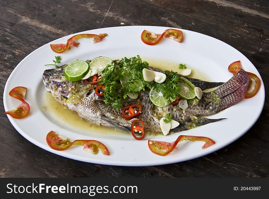 Thai style salad seafood on white back ground