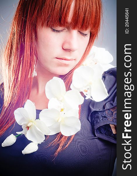 Beautiful Woman with Orchid flower