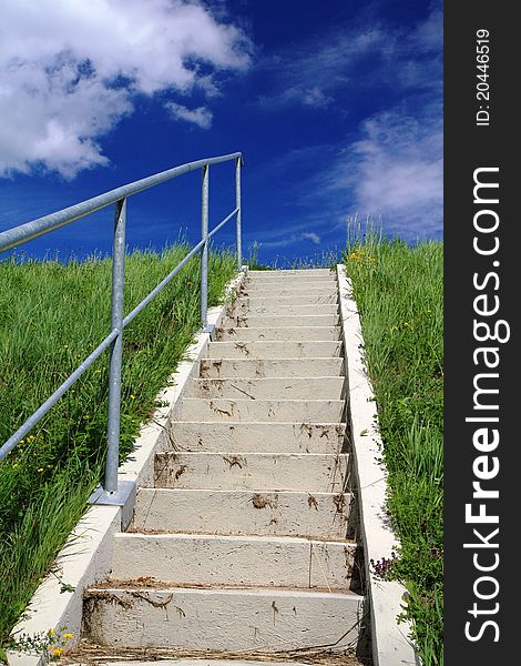 Stairway to heaven with blue sky and white clouds