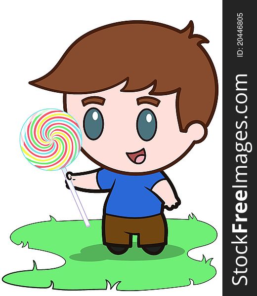 This is an illustration of a little boy and his candy. This is an illustration of a little boy and his candy