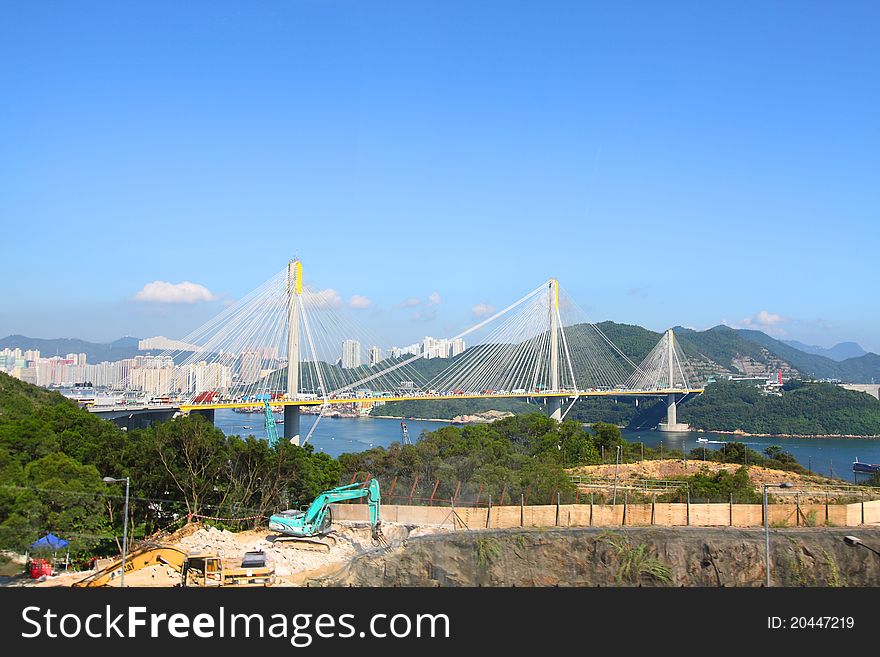 Ting Kau Bridge in Hong Kong at day