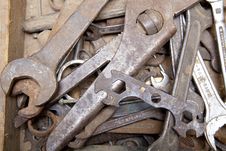 Old Tools In Wooden Box Stock Photography