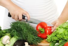 Woman S Hands Cutting Vegetables Royalty Free Stock Images