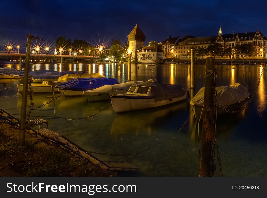 Night scenes of rhine River at constance city, germany. Night scenes of rhine River at constance city, germany