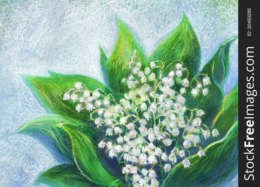 Pastel drawing of lily of the valley. Pastel drawing of lily of the valley