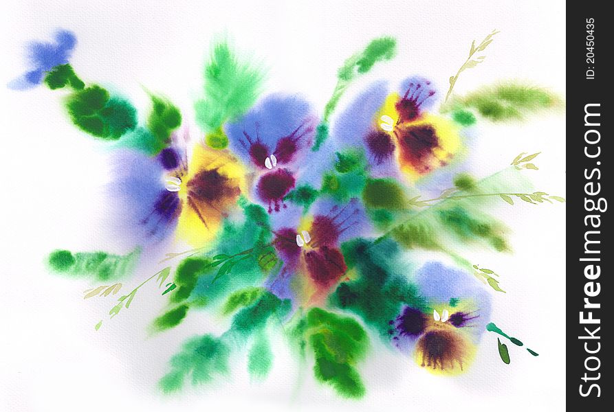 Watercolor painting of a bouquet of violets