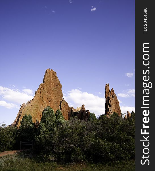 Tall red rock in garden of the gods, Colorado Springs, CO