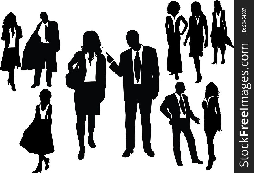 Business people silhouette isolated on white