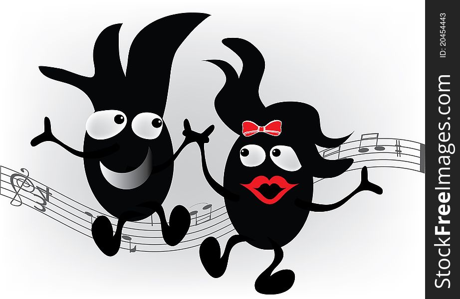 Illustration of funny cartoon with music note