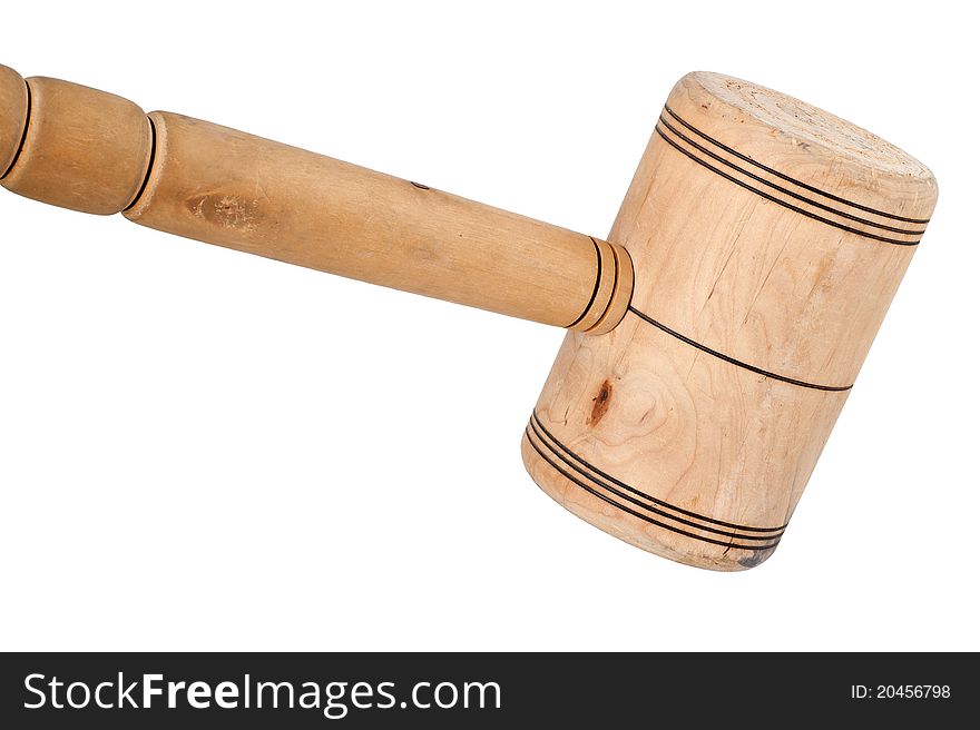 Antique wooden mallet isolated on white background