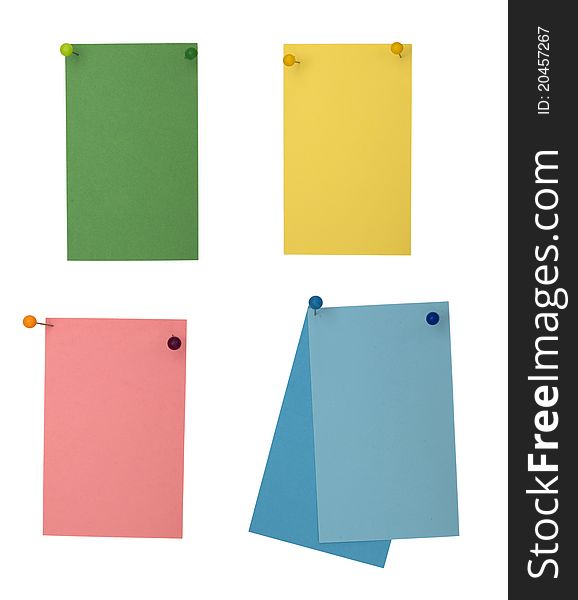 Colorful paper notes with colored pins. Colorful paper notes with colored pins