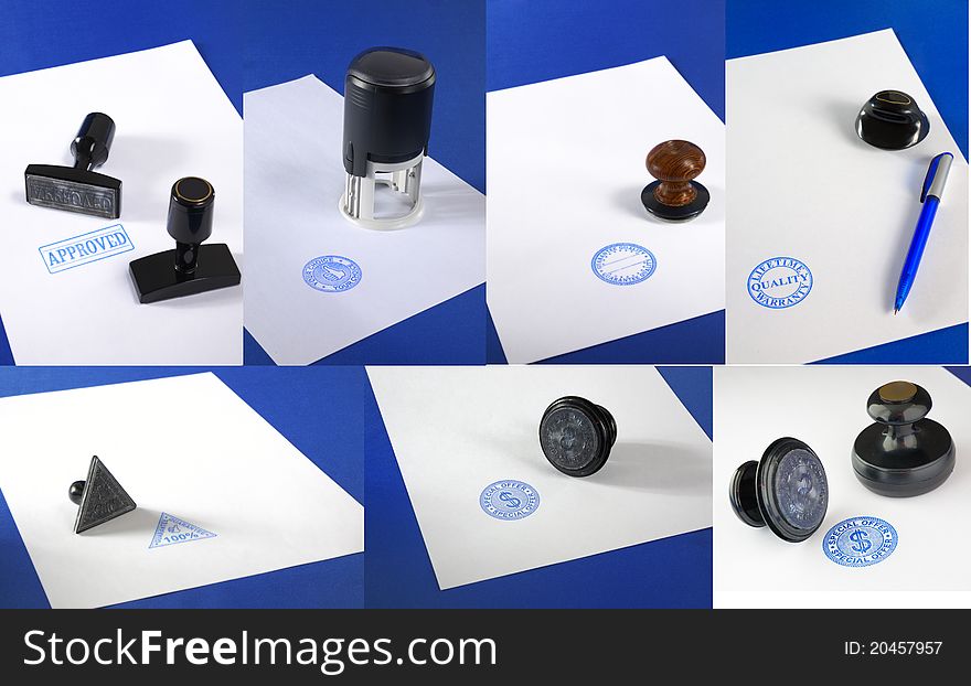 Image set Stamp on a blank page on a dark blue background