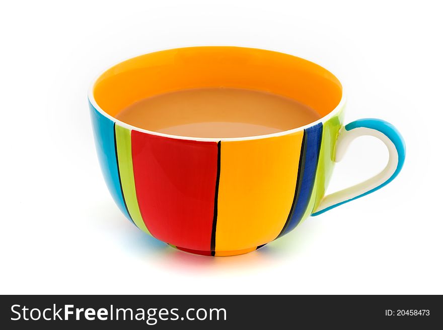 Stripy Coffee Cup Isolated On White