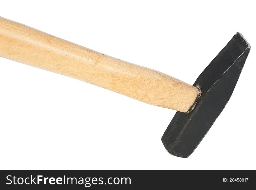 Hammer with the wooden handle on a white background