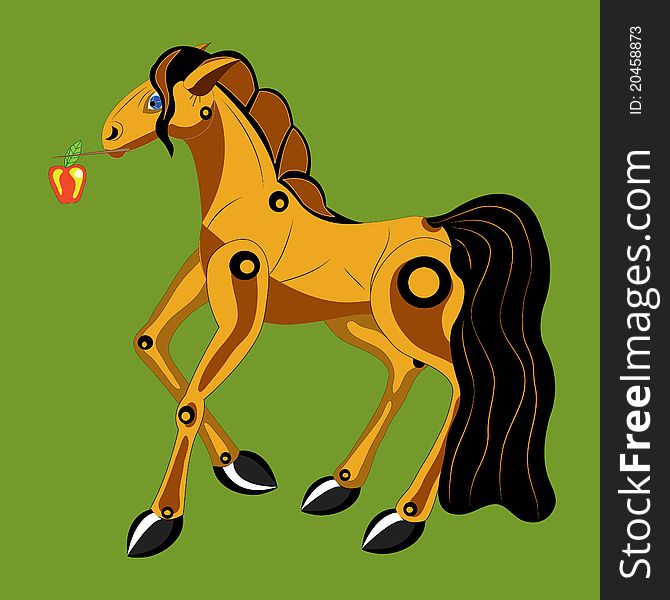 Horse with an apple. Vector.