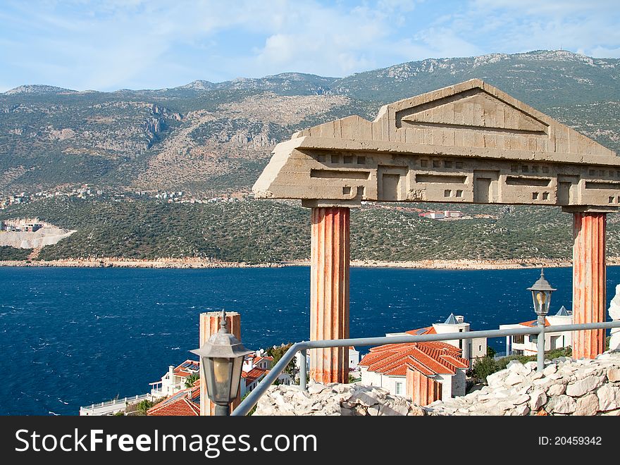 Mediterranean seaview through portico and columns