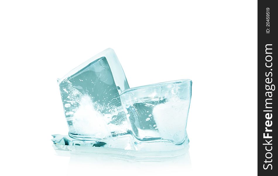 Ice cubes with reflection isolated on white