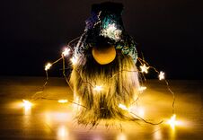 Bearded Dwarf With Christmas Lights Royalty Free Stock Image