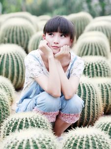 Asia Girl In Cactus Field Stock Photos Asia Girl In Cactus Field Stock Photos