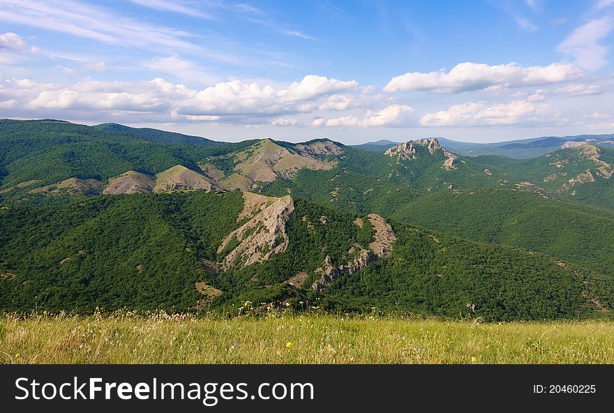 Landscape in mountains and the blue sky