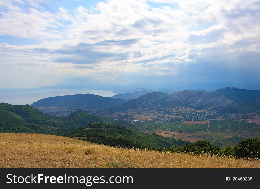 Summer landscape in the mountains before the storm