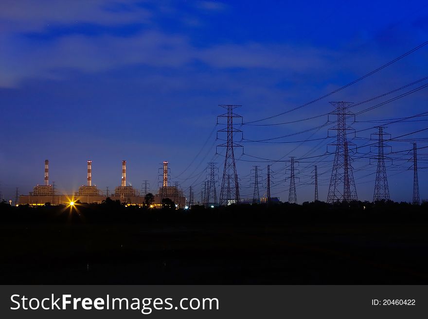 Power plant landscape at night Thailand