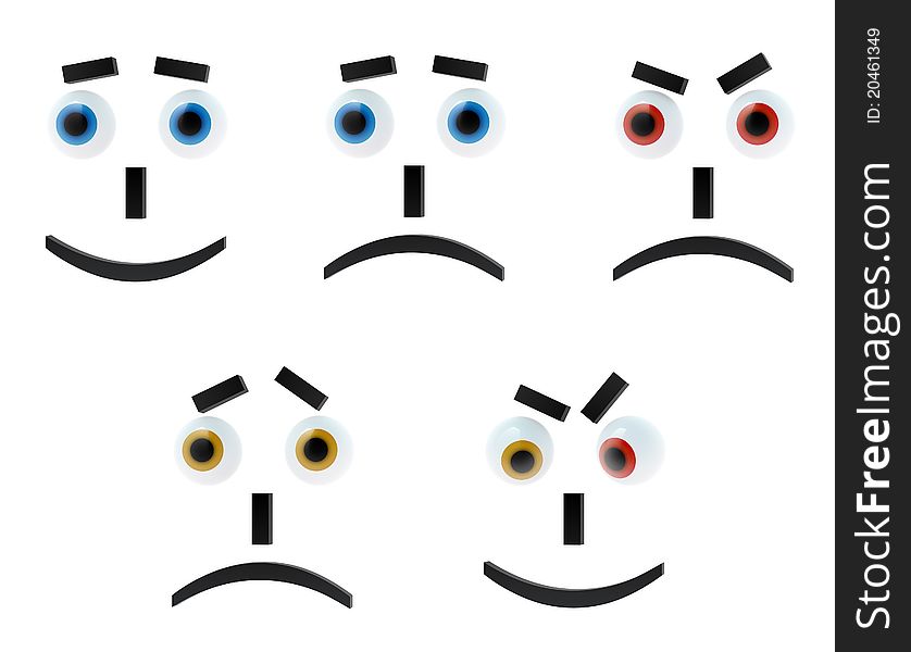 Set Of Five 3D-emoticons On White Background