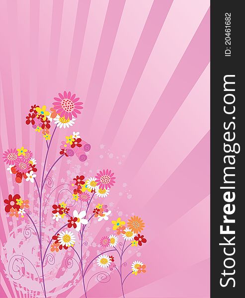 Rose background with flowers and rays. Rose background with flowers and rays.