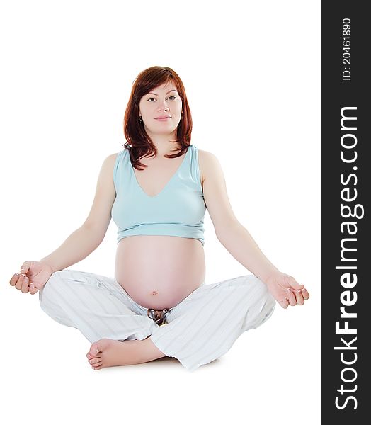 The pregnant woman isolated on white background