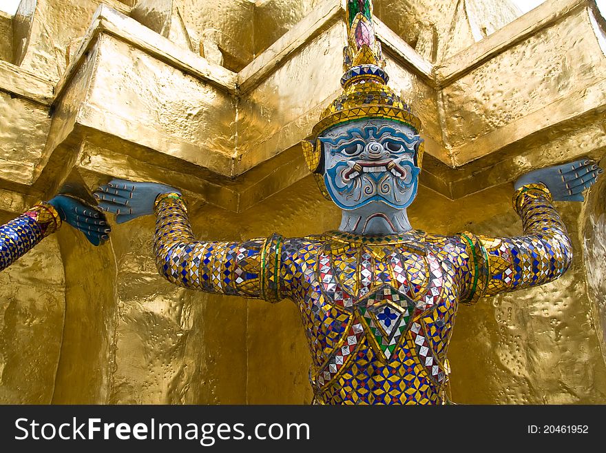 Giant Statues, at the Wat pha Kaew temple, Bangkok, Thailand