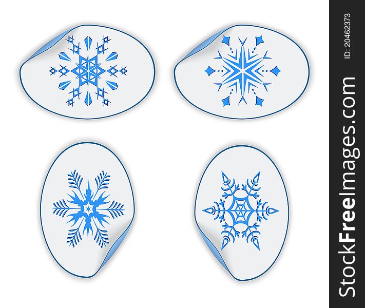 Set Of Blue Stickers With Snowflakes. Eps10