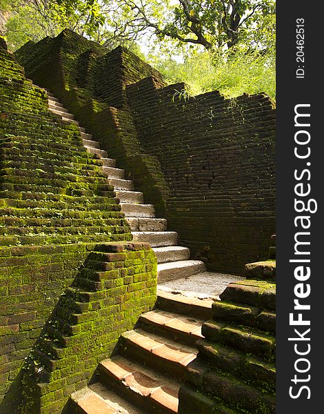 Mysterious steps of ancient Lion Rock Fortress in Sri Lanka