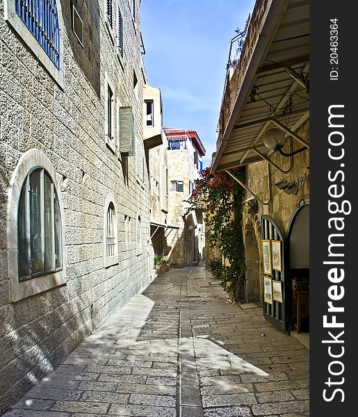 Narrow street in Jerusalem, Israel