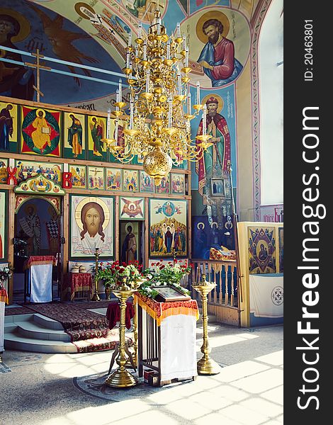 Interior of aged traditional russian orthodox cathedral. Interior of aged traditional russian orthodox cathedral