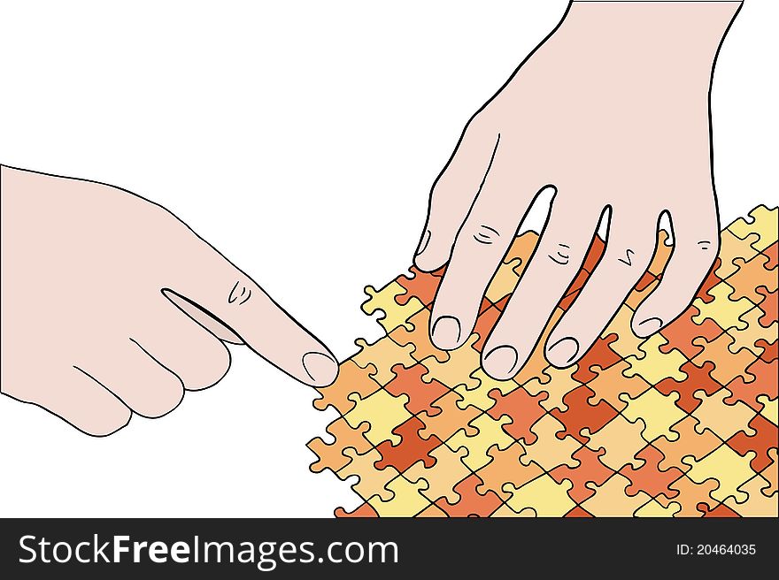 Human Hands Assembling Puzzle