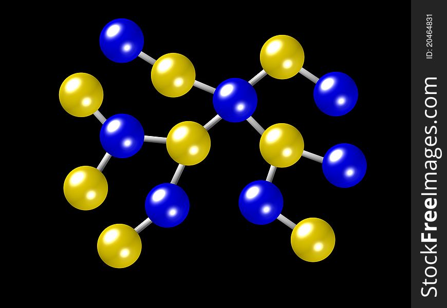 Yellow and blue atom - black background