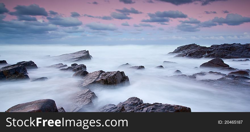 Misty Sea And Rocks