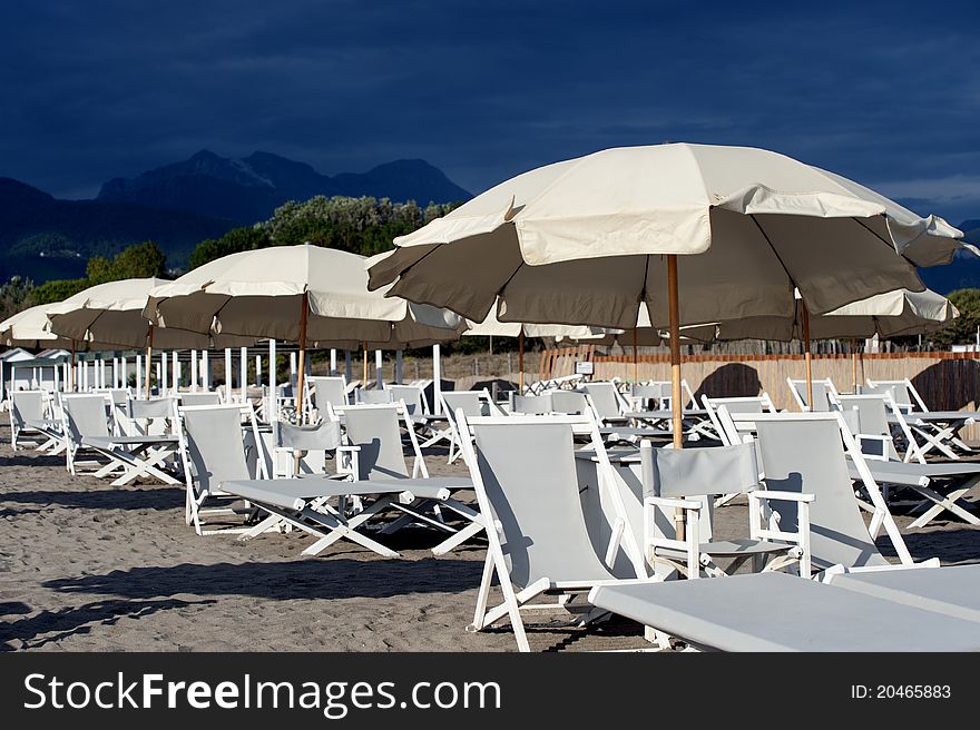 Beach Chair And Umbrella On The Beach