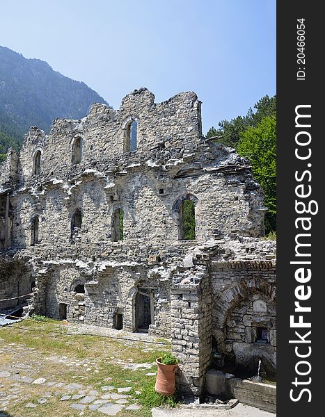 Ruins of Saint Nicholas monastery on Olymp mountains near Litochoro city in Greece. Ruins of Saint Nicholas monastery on Olymp mountains near Litochoro city in Greece