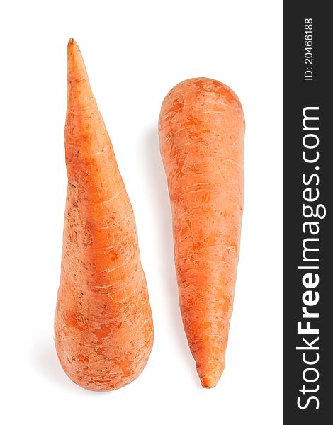 Two carrots set in different dimensions isolated on white