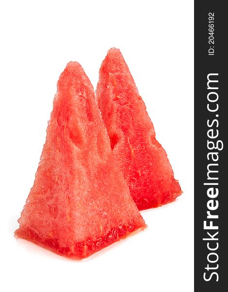 Watermelon meat cut as a pyramids isolated on white