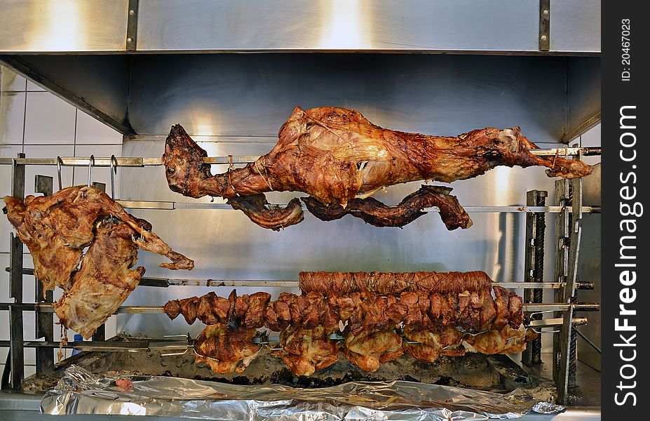 Fried meat at the restaurant for barbeque grill. Fried meat at the restaurant for barbeque grill